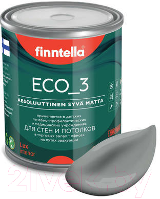 Краска Finntella Eco 3 Wash and Clean Tiina / F-08-1-1-LG107 (900мл, темно-серый, глубокоматовый)