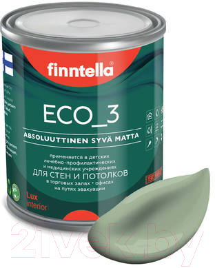 Краска Finntella Eco 3 Wash and Clean Pastellivihrea / F-08-1-1-LG138 (900мл, светло-зеленый хаки, глубокоматовый)