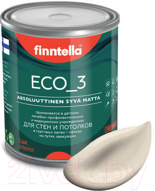 Краска Finntella Eco 3 Wash and Clean Manteli / F-08-1-1-LG146 (900мл, бежевый, глубокоматовый)