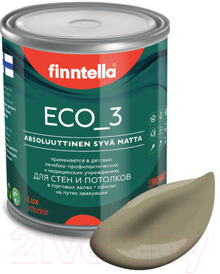 Краска Finntella Eco 3 Wash and Clean Ruskea Khaki / F-08-1-1-LG157 (900мл, глубокоматовый)