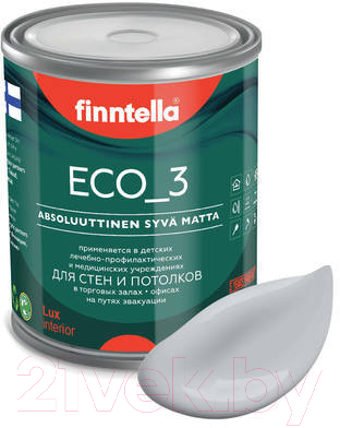 Краска Finntella Eco 3 Wash and Clean Tuuli / F-08-1-1-LG166 (900мл, серый, глубокоматовый)