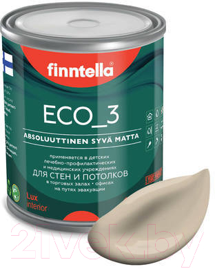 Краска Finntella Eco 3 Wash and Clean Kentta / F-08-1-1-LG174 (900мл, бежевый, глубокоматовый)