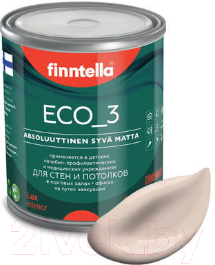 Краска Finntella Eco 3 Wash and Clean Makea Aamu / F-08-1-1-LG176 (900мл, бледно-песочный, глубокоматовый)