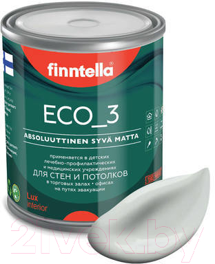 Краска Finntella Eco 3 Wash and Clean Sumu / F-08-1-1-LG182 (900мл, бледно-серый, глубокоматовый)