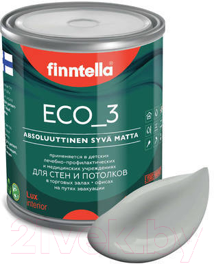 Краска Finntella Eco 3 Wash and Clean Joki / F-08-1-1-LG184 (900мл, серый, глубокоматовый)