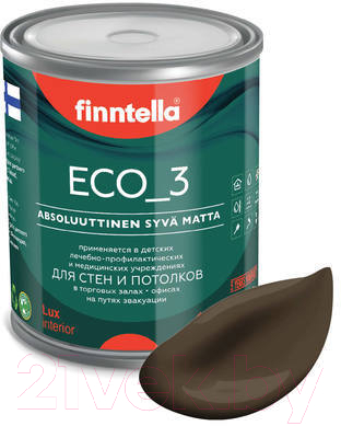 Краска Finntella Eco 3 Wash and Clean Suklaa / F-08-1-1-LG241 (900мл, коричневый, глубокоматовый)