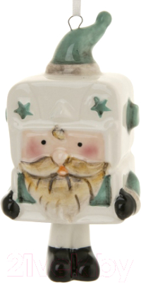 Елочная игрушка Феникс-Презент Дед Мороз-колокольчик бирюзовый / 81540 (белый/зеленый)