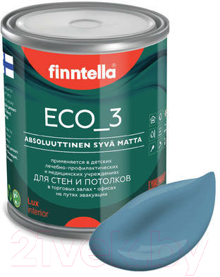 Краска Finntella Eco 3 Wash and Clean Terassininen / F-08-1-1-LG206 (900мл, пастельный синий, глубокоматовый)