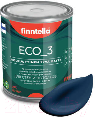 Краска Finntella Eco 3 Wash and Clean Keskiyo / F-08-1-1-LG207 (900мл, темно-синий, глубокоматовый)