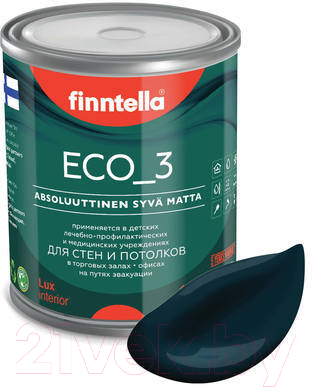 Краска Finntella Eco 3 Wash and Clean Ukonilma / F-08-1-1-LG208 (900мл, темно-сине-зеленый, глубокоматовый)