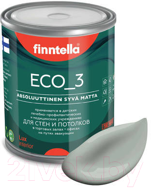 Краска Finntella Eco 3 Wash and Clean Poly / F-08-1-1-LG217 (900мл, серо-зеленый, глубокоматовый)