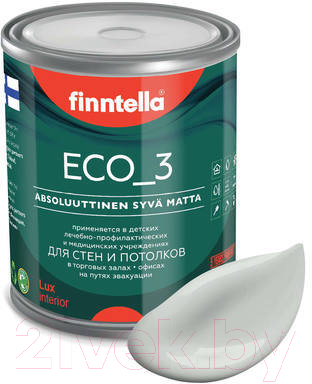 Краска Finntella Eco 3 Wash and Clean Tuhka / F-08-1-1-LG224 (900мл, светло-серый, глубокоматовый)
