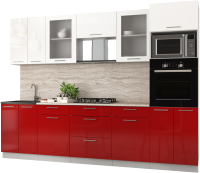 Кухонный гарнитур Интерлиния Мила Gloss 2.8 (белый/красный) - 