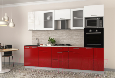 Кухонный гарнитур Интерлиния Мила Gloss 2.8 (белый/красный)