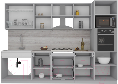 Кухонный гарнитур Интерлиния Мила Gloss 3.0 (белый/асфальт)