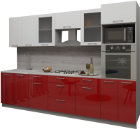 Кухонный гарнитур Интерлиния Мила Gloss 3.0 (белый/красный) - 