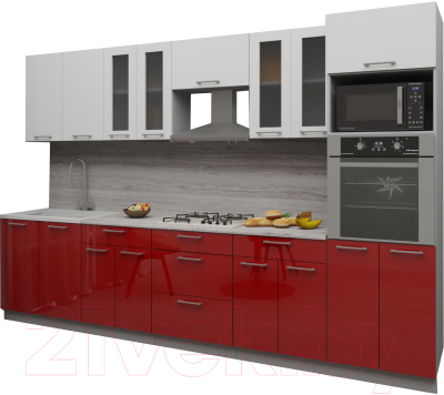 Кухонный гарнитур Интерлиния Мила Gloss 3.2 (белый/красный)