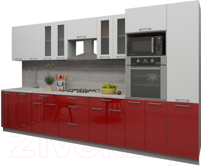Кухонный гарнитур Интерлиния Мила Gloss 3.6 (белый/красный)