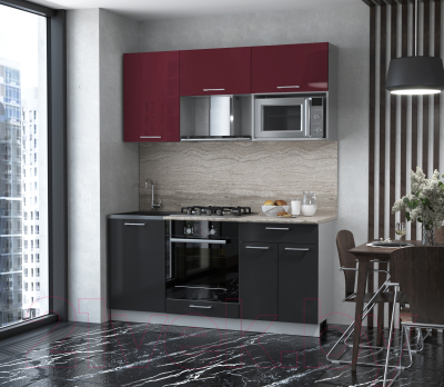 Готовая кухня Интерлиния Мила Gloss 1.7 (бордовый/черный)