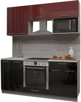 Кухонный гарнитур Интерлиния Мила Gloss 1.8 (бордовый/черный) - 
