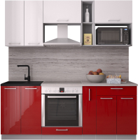 Кухонный гарнитур Интерлиния Мила Gloss 2.0 (белый/красный) - 