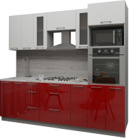 Кухонный гарнитур Интерлиния Мила Gloss 2.4 (белый/красный) - 