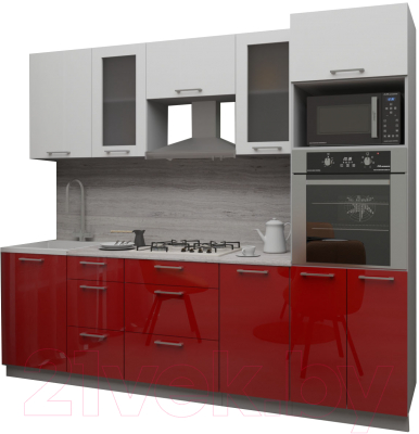 Кухонный гарнитур Интерлиния Мила Gloss 2.5 (белый/красный)