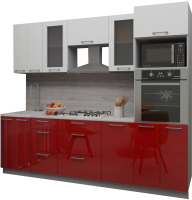 Кухонный гарнитур Интерлиния Мила Gloss 2.6 (белый/красный) - 