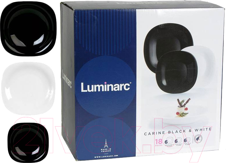 Набор тарелок Luminarc Carine Black/White N1479 (18шт)