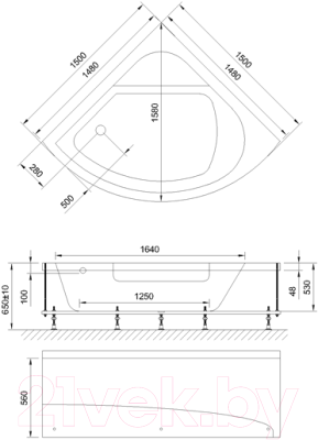 Ванна акриловая Royal Bath Rojo 150x150x65 / RB375201 (с каркасом и экраном)