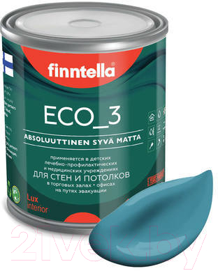 Краска Finntella Eco 3 Wash and Clean Opaali / F-08-1-1-LG259 (900мл, голубой, глубокоматовый)