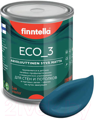 Краска Finntella Eco 3 Wash and Clean Myrsky / F-08-1-1-LG261 (900мл, бирюзовый, глубокоматовый)
