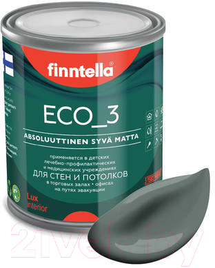 Краска Finntella Eco 3 Wash and Clean Salvia / F-08-1-1-LG263 (900мл, серо-зеленый, глубокоматовый)