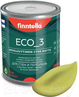Краска Finntella Eco 3 Wash and Clean Lahtee / F-08-1-1-LG70 (900мл, светло-зеленый, глубокоматовый)