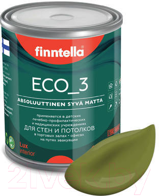 Краска Finntella Eco 3 Wash and Clean Ruoho / F-08-1-1-LG71 (900мл, травяной зеленый, глубокоматовый)