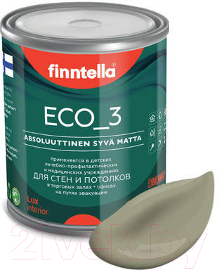 Краска Finntella Eco 3 Wash and Clean Khaki / F-08-1-1-LG79 (900мл, серо-зеленый, глубокоматовый)