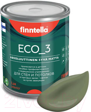 Краска Finntella Eco 3 Wash and Clean Oliivi / F-08-1-1-LG80 (900мл, темно-зеленый, глубокоматовый)
