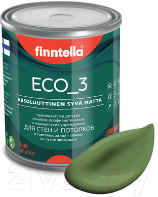 Краска Finntella Eco 3 Wash and Clean Vihrea / F-08-1-1-LG86 (900мл, зеленый, глубокоматовый)