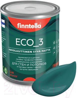 Краска Finntella Eco 3 Wash and Clean Malakiitti / F-08-1-1-LG94