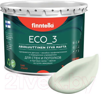 Краска Finntella Eco 3 Wash and Clean Kalpea / F-08-1-3-FL029 (2.7л, бледно-зеленый, глубокоматовый)