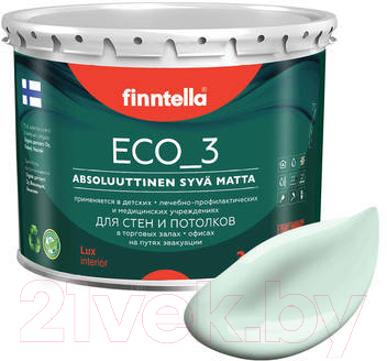 Краска Finntella Eco 3 Wash and Clean / F-08-1-3-FL040 (2.7л, бледно-бирюзовый, глубокоматовый)