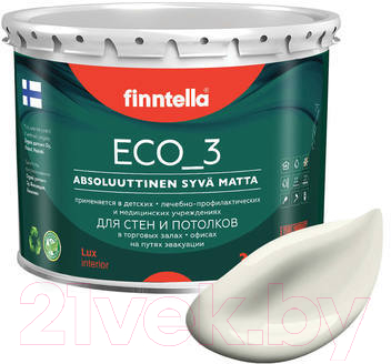Краска Finntella Eco 3 Wash and Clean Antiikki / F-08-1-3-FL124 (2.7л, белый, глубокоматовый)