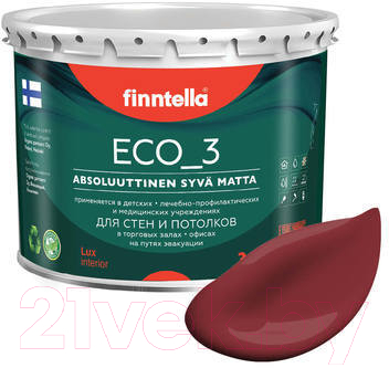 Краска Finntella Eco 3 Wash and Clean / F-08-1-3-FL130 (2.7л, финский бордовый, глубокоматовый)