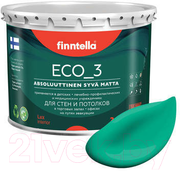 Краска Finntella Eco 3 Wash and Clean Smaragdi / F-08-1-3-FL132 (2.7л, изумрудный, глубокоматовый)