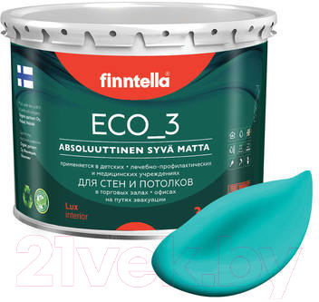 Краска Finntella Eco 3 Wash and Clean Akvamariini / F-08-1-3-FL133 (2.7л, бирюзовый, глубокоматовый)