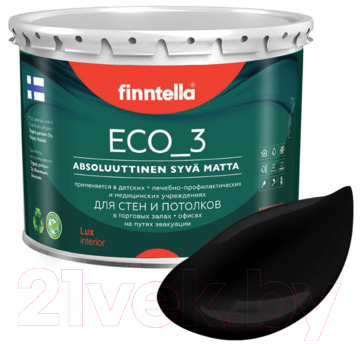 Краска Finntella Eco 3 Wash and Clean Musta / F-08-1-3-FL135 (2.7л, черный, глубокоматовый)