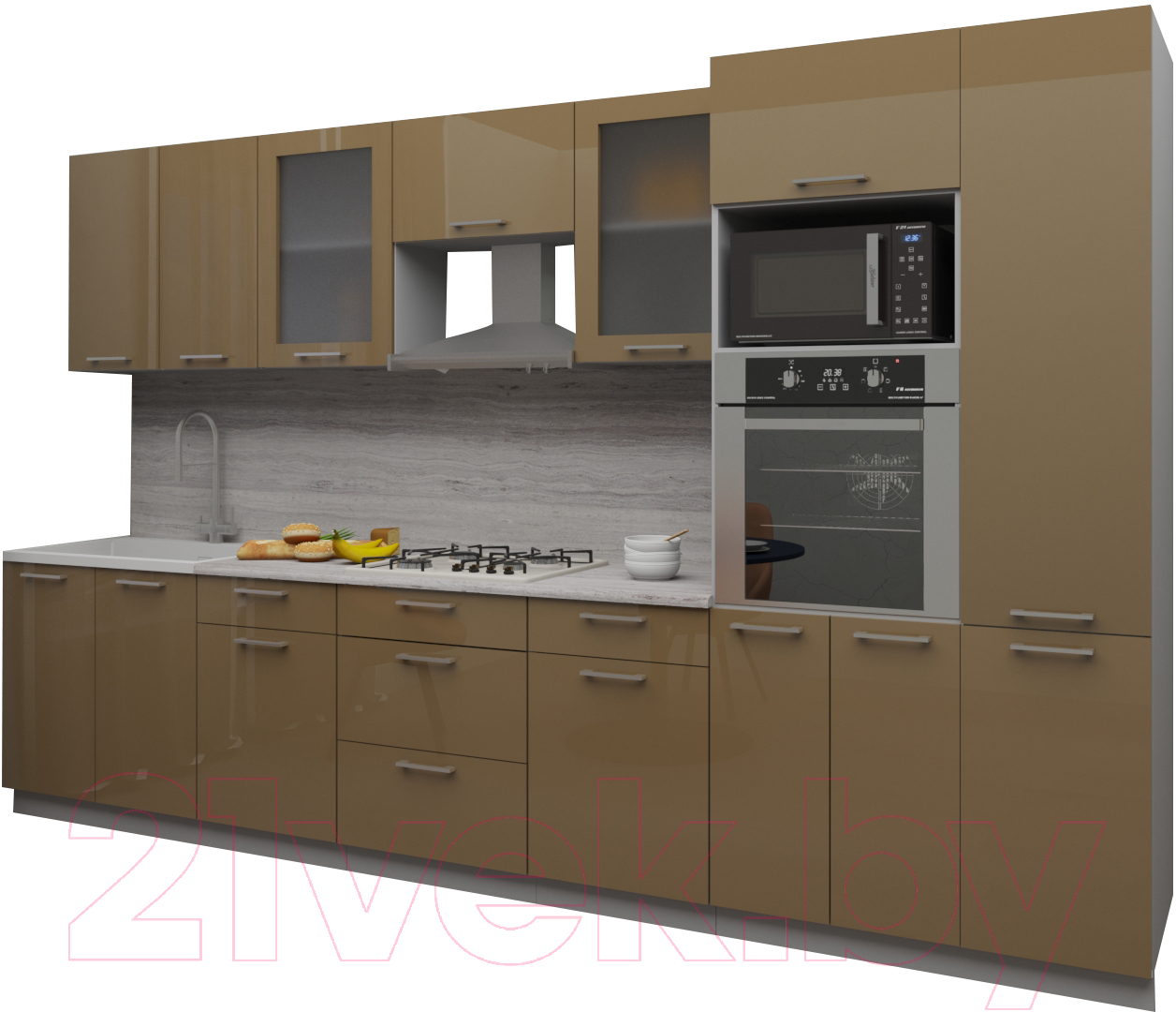 Кухонный гарнитур Interline Мила Gloss 3.4 (капучино/капучино)