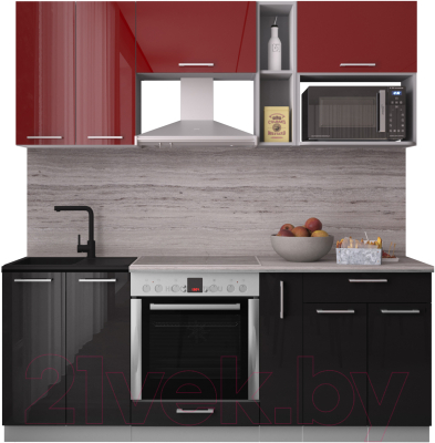 Готовая кухня Интерлиния Мила Gloss 2.0 (красный/черный)