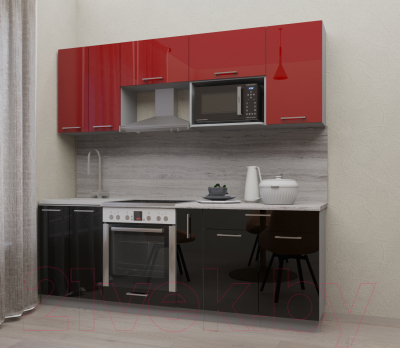 Кухонный гарнитур Интерлиния Мила Gloss 2.2 (красный/черный)
