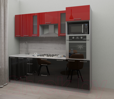 Готовая кухня Интерлиния Мила Gloss 2.4 (красный/черный)